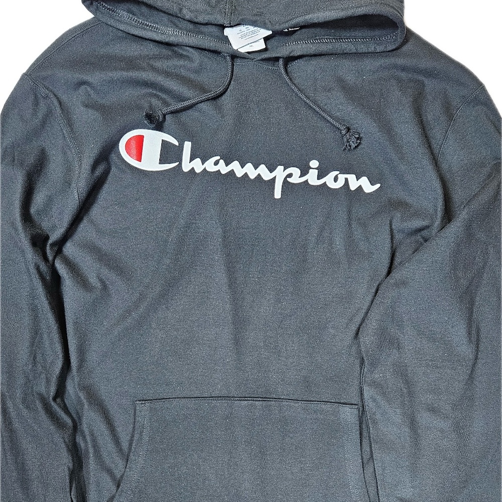 Champion Hooded Shirt Mens 2XL Black‎ Pullover Cotton Script Logo Pockets